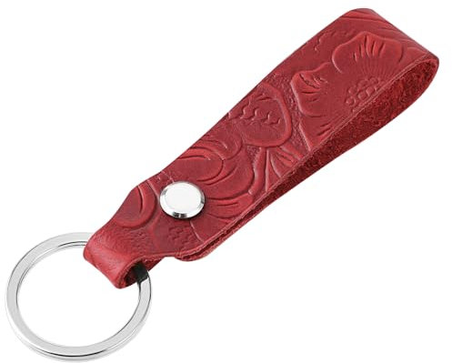 simarro Echtes Leder Auto Schlüsselanhänger, Universal Schlüsselanhänger Anti-Verlust Auto-Schlüsselanhänger mit Schlüsselanhänger Home Key Ring Strap Halter Lanyard für Frauen Männer (Rot)