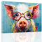 ZXHYWYM Tiere mit Brille Wandbild Bauernhoftier Leinwanddruck abstraktes Schwein Gemälde lustiges rosa Schwein Poster Kinderzimmer Kinderzimmer Dekoration mit Rahmen (D (50.00 x 75.00 cms))