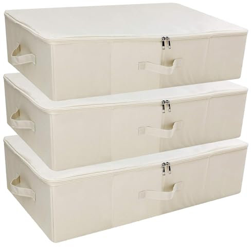 iwill CREATE PRO Unterbett-Aufbewahrungsbehälter, faltbar, starr, Organizer, Stoff-Aufbewahrungsboxen für Kleidung, Decken, Schuhe im Schrank, Kleiderschrank, Beige, 3 Stück