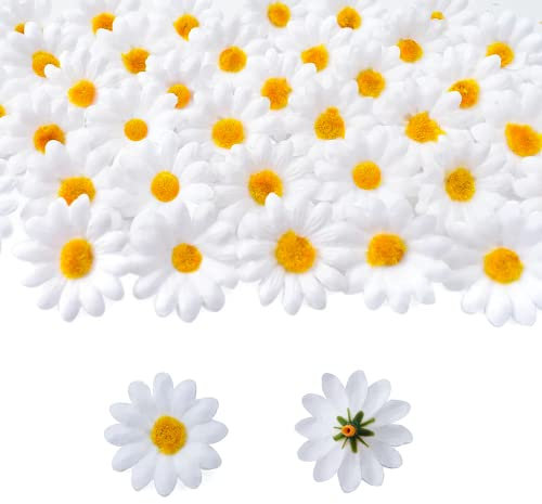 AhLmA 100 stück Kunstblumen Frühlingsblumen deko 4.5cm Kunstblumen Köpfe Gänseblümchen Blütenköpfe Deko Blumen Basteln zum Dekorieren Von Hausgarten, Hochzeitsfeier, Basteln(Weiss)