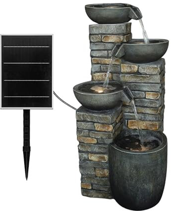 Dehner Gartenbrunnen Mattone, Solarbrunnen frostbeständig, Brunnen für Außen, mit LED Beleuchtung, ca. 89 x 43 x 46 cm, Polyresin, braun/grau