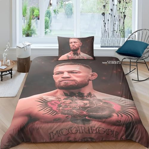 BYTFGAIT Bedding 3D Conor McGregor Bettbezug Kissenbezug, Mikrofaser, UFC Bettbezug Set Bettwäsche Mit Reißverschluss Für Erwachsene Kinder Single(135x200cm)