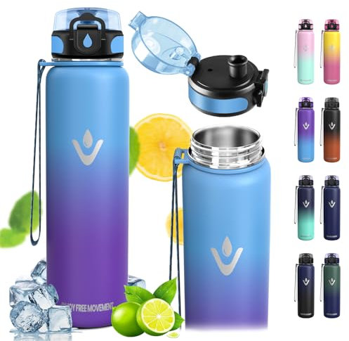 Vikaster Borraccia Termica, 1 Litro Senza BPA, Thermos per Bevande Calde, Senza Perdite, Bottiglia Termica, Acciaio Inox, Borraccia Termica con Cannuccia per Adulto, Scuola, Palestra, Ciclismo