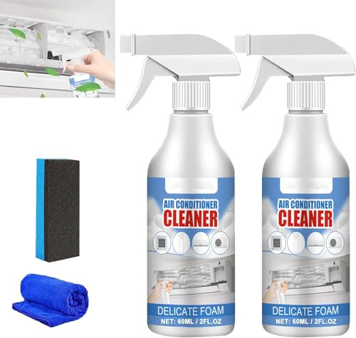 Lot de 2 nettoyants pour climatiseur, sans lavage, spray moussant pour climatiseur, nettoyant efficace et multifonction pour ventilateur, 60 ml