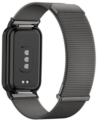 Métal Bracelets pour Xiaomi Smart Band 8 Active Bracelet de Montre, Double Magnétique Réglable Milanais en Acier Inoxydable Femme Homme Bande de Remplacement avec Xiaomi Smart Band 8 Active Sangle (4)