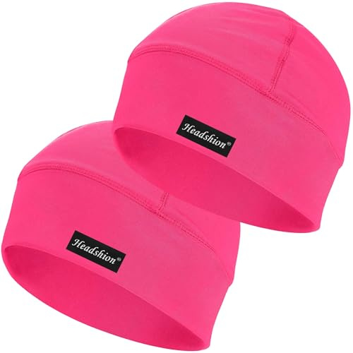 Headshion Cooling Skull Caps for Men Women,2-Pack Lightweight Beanie Helmet Liner (Large,Pink)