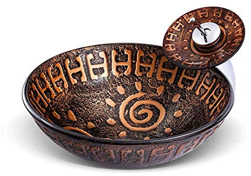 Éviers à Poser, Lavabo de Salle de Bain au-Dessus du comptoir, lavabo à Motif Totem, lavabo en Verre trempé au-Dessus du comptoir, lavabo de Salle de Bain Rond Moderne et créatif