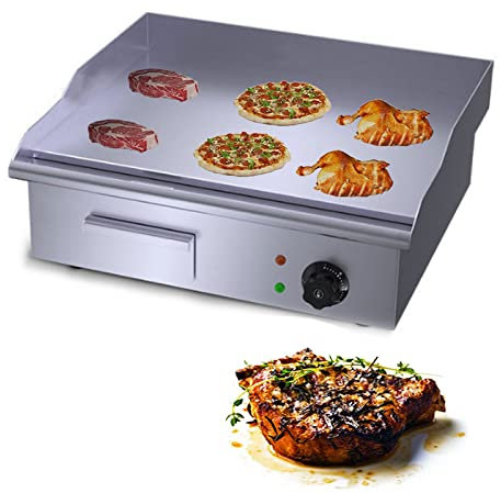 Stainless Steel Electric Countertop Griddle Grill - Adjustable Temp Control Teppanyaki Table for BBQ Kitchen Grill - Restaurant Hotplate for Omelette and Fried Food