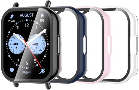 Bigqin 4 Piezas Funda Compatible con Xiaomi Redmi Watch 5 Lite, Protector de Pantalla Compatible con Xiaomi Redmi Watch 5 Lite - Transparent/negro/azul/rosa