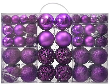 Weihnachtskugeln Plastik, 100 Stück Weihnachtsbaumschmuck Kunststoff, Matte & Glänzende, Christbaumkugeln Christbaumschmuck Kunststoff, Weihnachtsbaum Deko Weihnachtsbaumkugeln (Lila)