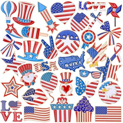 DTOFOOT Patriotische Emaille-Anstecker, Anstecker zum Unabhängigkeitstag, USA-Anstecker, rot-weiß-blaue Anstecker für Memorial Day, Veterans Day, Remembrance Day, Kleidung, Taschen, Geschenkidee, 36