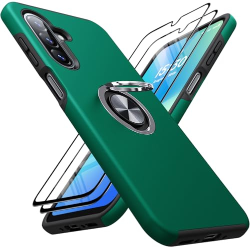 AOUIA für Samsung Galaxy A26 Hülle mit 2 Stück Panzerglas, Militärschutz Stoßfester Schutz Samsung A26 5G Hülle mit 360° Magnetischer Ring Kickstand für Samsung A26 Handyhülle, Tiefgrün