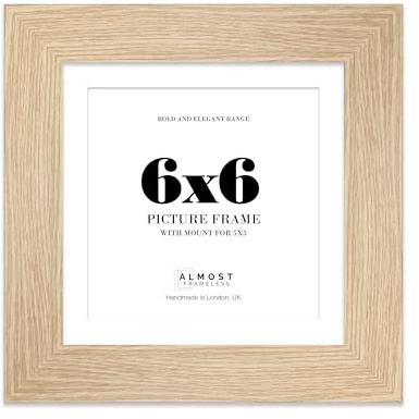 6x6 Oak Square Frame With Mount for 5x5 Pictures 28mm Edge Frame Display with Wall Hooks and Kickstand, 1 Pack