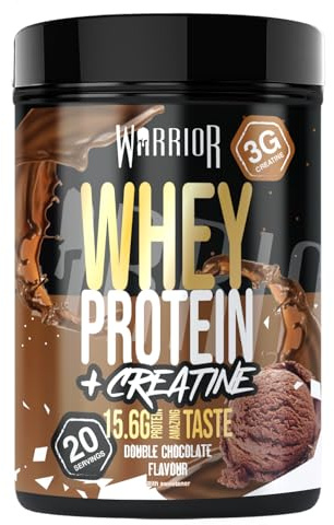 Warrior Whey Protein + Créatine 500 g, Musculation – Double Chocolat | 20 portions, avec créatine monohydrate, riche en protéines, prise de muscle & récupération, shake crémeux