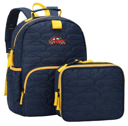 Chase Chic Kinderrucksack mit Lunchtasche,Leicht Rucksack Jungen für 4-6 Jahre,Schulrucksack Vorschulrucksack Kindergartentasche mit Brustgurt,Blaues Auto