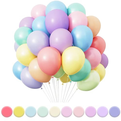 Lot de 100 ballons pastel de 25 cm multicolores pour décoration d'anniversaire, de mariage, de fête