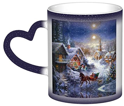 HYSDPUZK Christmas Village Color Changing Mug in The Sky - Full-Print Ceramic Mug with Heat-Sensitive Technology, Black to White Transformation