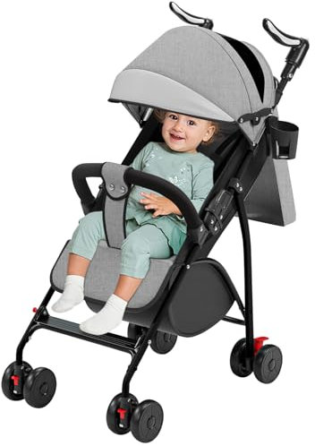 Poussette canne compacte Ingenious,avec position allongée,de la naissance à 4 ans (Jusqu’à 25 kg),Assis/Couché, Moustiquaire en coton-Gris