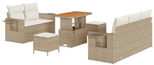 vidaXL Gartensofa-Set 10 STK. Beige und Creme Poly-Rattan, Garten- und Terrassenmöbel, modernes modulares Sofa, langlebiges Akazienholz, UV-beständig, bequemes Lounge-Set