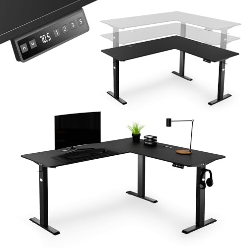 di volio Höhenverstellbarer Eckschreibtisch Schwarz Rechts 165x145 Montaro | Elektrischer L-Schreibtisch, Memory Funktion, Höhenbereich 70,5–113 cm, stabile Konstruktion, Schreibtisch für Homeoffice