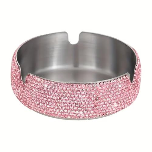 Strass Aschenbecher aus Edelstahl, Dekorativer Auto Aschenbecher für Drinnen und Draußen, Tischaschenbecher, für Zuhause, Terrasse, Auto, camping(Pink)