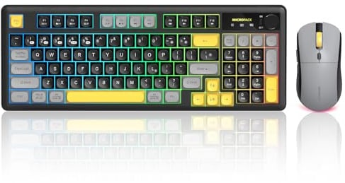 Wireless Keyboard and Mouse Combo Creamy with Number Pad for Desktop Mac iPad Bluetooth/2.4ghz/Wired Rechargeable Light up RGB Quiet Compatible with PC Laptop Tablet (Black)