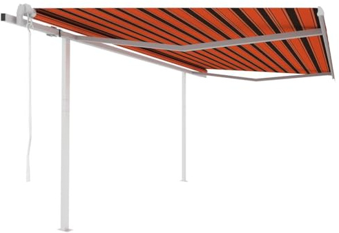 Qnhdfrt Automatisch Einziehbare Markise mit Pfosten für Terrasse und Balkon, 4x3 m Orange Braun, Elektrisch mit Fernbedienung, UV-beständig und Robust