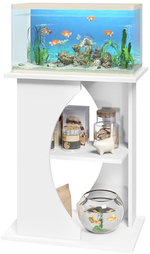 MAHANCRIS 38-76 L Aquariumständer, 3-stufiges Aquariumregal, 136 kg Belastbar, Fischtankständer mit Ablage, 60 x 30 x 60 cm, Fischtankständer mit Ablage, für Wohnzimmer, Büro, Weiß AFTWT7001