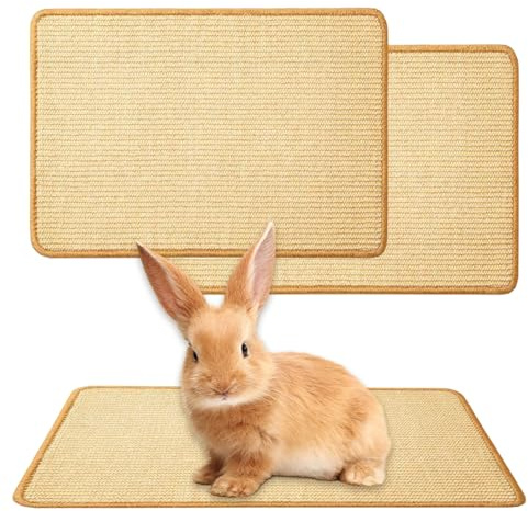 ZHITENG 2 Stück Kratzmatte für Kaninche, 34 x 24 cm Kaninchen Sisal Teppich | Atmungsaktive Selbstklebend Kratzmatte für Käfige Krallen Zahnpflege, für Kaninchen Katze Kleintiere