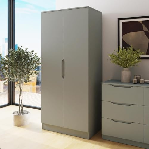 FWStyle Luno Sage Green 2 Door Wardrobe with Hanging Rail & Shelf Storage