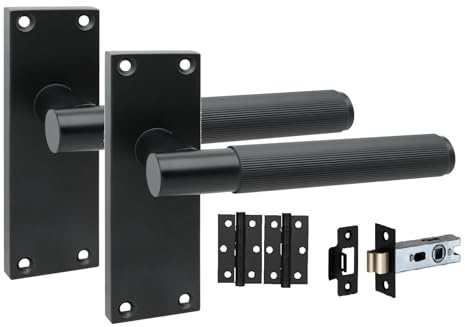 Golden Grace Victorian T-Bar Latch Door Handle Set, Matt Black, 1 Set | Includes 2.5 inch tubular latch, ball bearing hinges, spindle and fixing screws for quick, easy installation.
