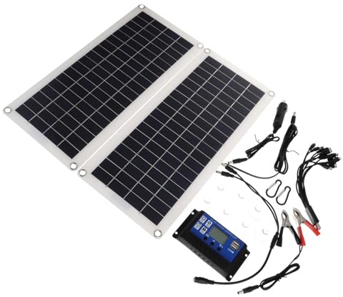 Gogogmee Kit de Panneaux Solaires Portables Double Module avec Contrôleur Équipement Pratique pour Recharge Extérieur Adapté Camping Bateau Randonnée