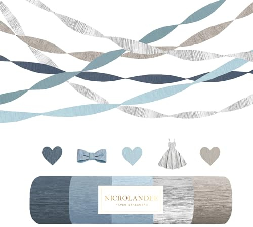NICROLANDEE 5 Stück Staubblau Krepppapier-Luftschlangen für Geburtstagsdeko | Party-Dekoration Hochzeit,Junggesellinnenabschied, Brautparty, Babyparty, Hintergrund oder Fotobox