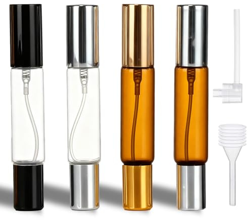 4 PCS Atomizador Perfume Recargable, 2 en 1 Botella de Perfume de Viaje de Doble Boquilla con Pulverizador y Rodillo 10 ml Atomizador de Vidrio a Prueba de Fugas para Colonias y Aceites Esenciales