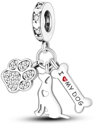 SOUTHPLUS Charms Anhänger 925 Sterlingsilber 5A Zirkonia-Anhänger Mit Geschenkkarton, Geeignet für Europäische Charme Armband Schmuck Geschenk für Damen Frauen (Silber Hunde)