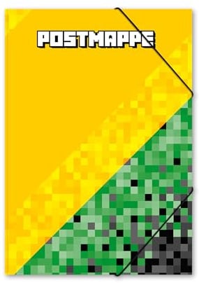 itenga Postmappe aus stabilem Kunststoff PP - Gummizugmappe mit Motivauswahl für Jungen DIN A4 mit Gummizugverschluss - Sammelmappe Eckspanner (Pixel)