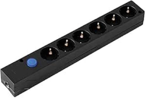 SIMON BRICO - Base Múltiple Multifix, Regleta de Enchufe Plano, 6 Tomas de 16A, Ladrón de Enchufes con Toma de Tierra e Interruptor de Luz, 250V, Potencia Máxima 3680W, Color Negro