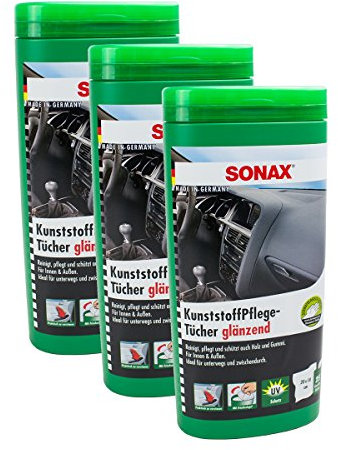 SONAX 04121000 Kunststoffpflegetücher Glänzend Box 25 Stück 3X