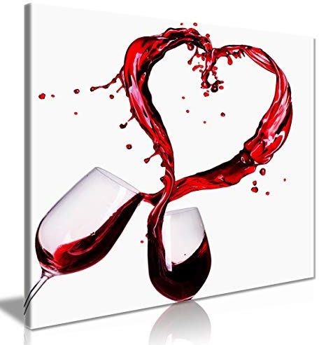 Panther Print, Canvas Wall Art, Framed Prints for Dining Room, White & Red Kitchen Art Love Wine, Print for Valentine's & Other Special Occasions (20x20 Inch)