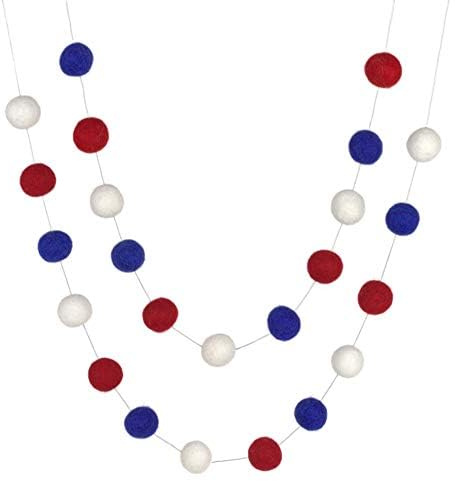 Matthew + Mae Felt Fourth July Garland- 1” Balls- Memorial Day- Royal/Red