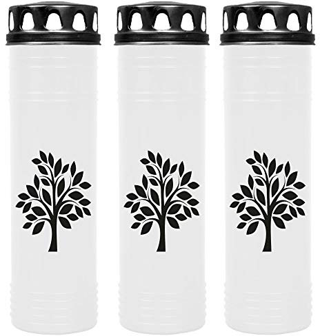 HS Candle Grabkerze - 3er Pack - (Deckel Schwarz) Grablicht ca. 7 Tage Brenndauer je Kerze - Motiv: Baum
