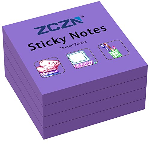 ZCZN 76 x 76 mm Sticky Notes, 100 Sheets/Pad, 4 Pads, Purple