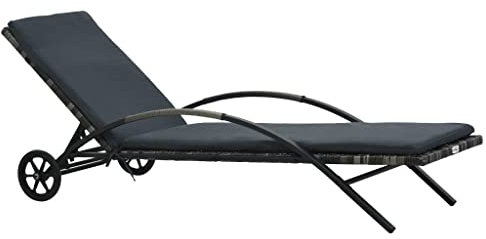 vidaXL Sonnenliege mit Auflage Rädern Gartenliege Rattanliege Gartenmöbel Rattanmöbel Liege Relaxliege Strandliege Poly Rattan Anthrazit