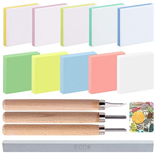 Keadic 14-teiliges Gummistempel-Schnitzblöck-Set mit Gummi-Schnitzblöcken, Schnitzwerkzeugen und Schleifstein für die Erstellung von künstlerischen Drucken, Kartenherstellung Druckherstellung