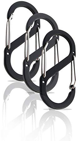 S-Karabiner groß – Karabinerhaken mit Doppelöffnung – Mini Karabiner Schlüsselanhänger – Carabiner Set – 3 Stück Schwarz (88 x 44 mm)