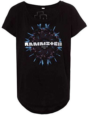 Rammstein Frauen Damen Girlie Shirt Herzeleid Blume, Offizielles Band Merchandise Fan Shirt schwarz mit Front und Back Print
