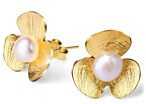 ✦ Geschenke für Frauen ✦Springlight Ohrringe Silber 925 Frische Kleeblatt Blume Ohrstecker mit Süßwasserperle Ohrringe Handmade: Ohrringe Schmuck Damen Personalisierte Geschenke.(Gold)