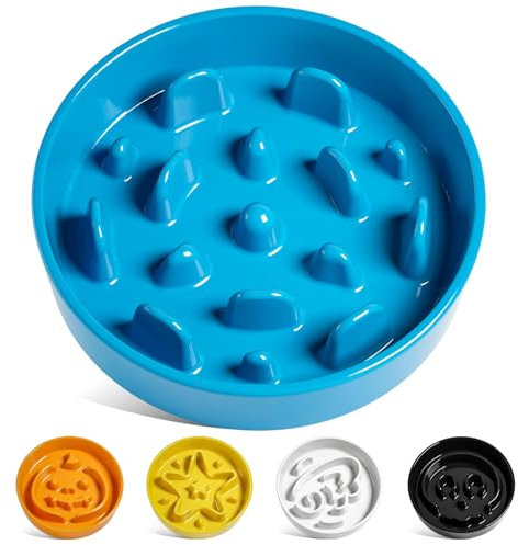 LE TAUCI Hundenapf aus Keramik, Antischlingnapf für Mittelgroße und Kleine Hunde, Langsam Fressen und Spaß für den Hund, Fressnapf mit Rutschfestem Design (Vortex Blau, M-675 ml)