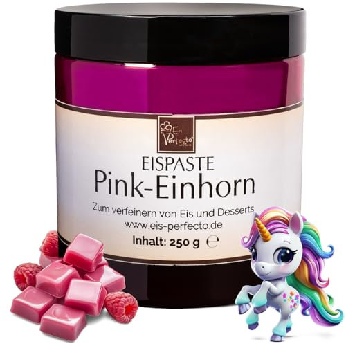 Pink-Einhorn-Eispaste » ohne künstliche Aromastoffe » zum Verfeinern von leckerem Eis, Desserts, Getränke, Pralinen, Torten und vielem mehr. Inhalt 250 g