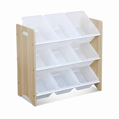 Aufbewahrungsregal mit 9 Boxen für Kinder - TOBIAS - Massivholz natur weiß, 64 x 29,5 x 60 cm